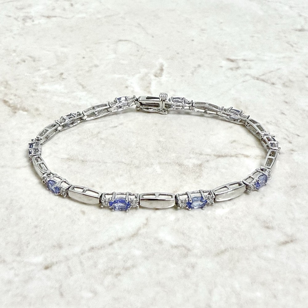 10K Tanzanite & Diamond Bracelet – Solid 14K White Gold Tanzanite Bracelet