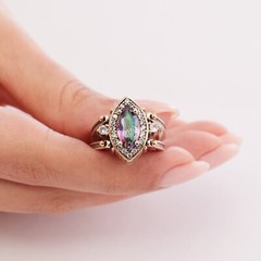 Turkish Reversible Marquise Alexandrite and White Topaz 925 Sterling Silver Ring