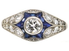 Art Deco 2CT Lab-Created Diamond &Sapphire Engagement 14K White Gold Finish Ring