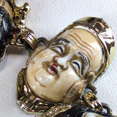Vintage SELRO SELINI Seven Lucky Gods Bracelet Asian Fortune Faces Figural Panel