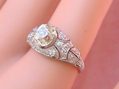 ANTIQUE ART DECO 1.52ct YELLOW EURO DIAMOND PLATINUM ENGAGEMENT RING 1930 sz 6.5