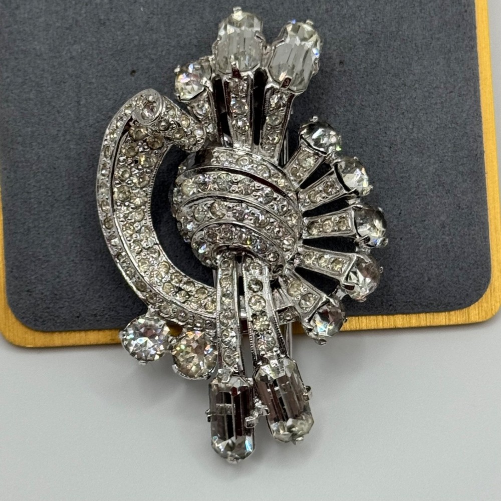 Vintage Eisenberg Original Fur Clip Sterling Silver Rhinestone Signed