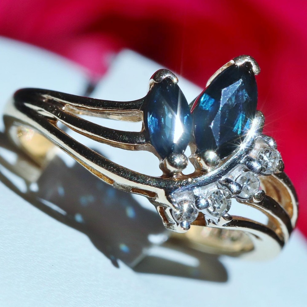 14k yellow gold size 4 ring 0.42ct natural, treated sapphire diamond 2.50g N363K
