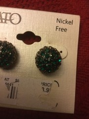 NWT CATO SILVER TONE Green Emeral Rhinestone Post Nickel Free