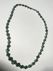 Malachite Beaded Necklace Vintage Barrel Clasp W Gold Colored Spacer Beads