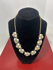 Vintage Coro Gold Tone Metal & Faux Pearl Flower Necklace Adjustable Boho READ