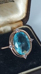 Vintage 1990-s 14 Ct Rolled Gold Aquamarine Ring Size UK N US 6 3/4- Hallmarked!