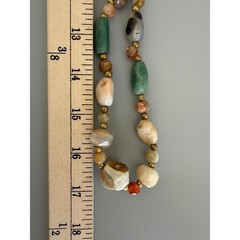 Vintage Beggars Bead Necklace 34″ Opera Long Polished Stones Colorful Heavy
