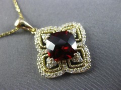 ESTATE 2.46CT DIAMOND & GARNET 14KT YELLOW GOLD SQUARE FILIGREE FLOATING PENDANT