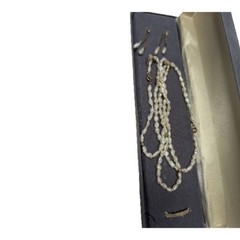 Vtg 3 pc Pearl Seed 17′ Long Necklace w/Pearl Earrings & Pearl Bracelet 7 1/2