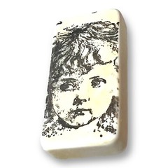 Hand Painted Portrait Brooch Pin Child Folk Art Domino OOAK