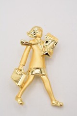 AJC Vintage Boss Lady Pin Brooch Bringing Home Bacon Woman VIP Signed NOS BinA3
