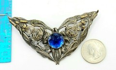 Silver Plated Art Nouveau Fairy Wing Blue Stone Sash Pin