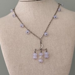 Vintage 925 Sterling Silver Purple AB Crystal Beaded Chandelier Dangle Necklace