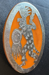 Vintage Sterling Mexico Folk Dancer Brooch 2.5” Orange Overlay Pin