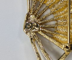Vintage Lady Remington Woman & Fan Silhouette Gold Tone Brooch Pin 3.25″