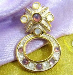 Vtg Rare Runway Exquisite MONET Dangle GP Moonglow Purple & White Hoop Earrings
