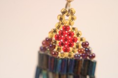 Vintage Red Beaded Dangle Earrings 3.5 Inches Long