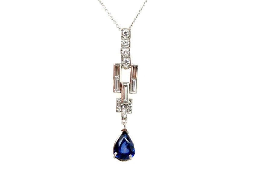 Art Deco Sapphire Pendant Necklace 2.65ct Platinum Original 1920’s-1930’s