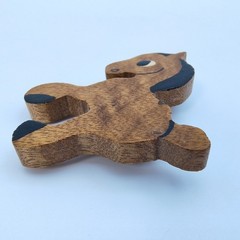 Vintage Horse Brooch Handmade Wooden Western Folk Art Pony Equestrian Zodiac