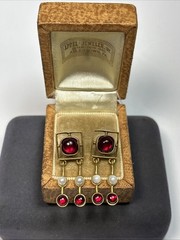 MMA Metropolitan Museum Of Art Gold Tone Pearl Garnet Drop Earrings 14k Post