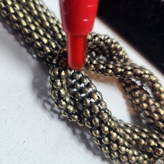 Vintage Antique Brass Tone Mesh Love Knot Bracelet Fold Over Clasp 7 Inch