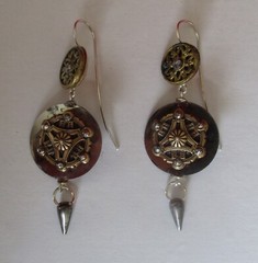 Pair of Antique French Brass & Cut Steel Earrings