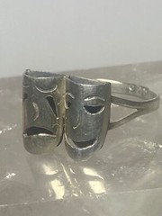 Tragic comic ring size 5.50 sterling silver tragedy comedy theatrical band theat