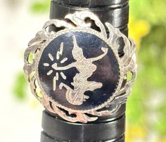 Antique 1940s Siam Niello Ware Sterling Silver 925 Goddess Band Ring Size 8.5