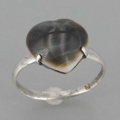 Antique Handmade Heart Shaped Operculum Shell Ring WWII Sweetheart Jewelry 6.25