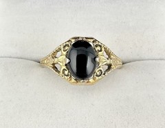 Antique Old VTG 14k GE Uncas Signed Ring Black Cab Sz5.5 Filigree Estate Read