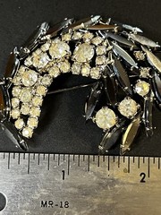 Vintage Julianna Style Demi Parure Crescent Brooch Clip Earrings Clear Jet Stone