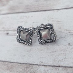 Vintage Clip On Earrings Silver Tone & Dark Grey Unusual