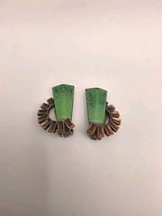 Vintage Signed Matisse Shades Of Green Speckled Enamel On Copper Set