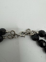 Vintage Jet Black Faceted Bead Double Strand Necklace Earring Brooch Jewelry Set