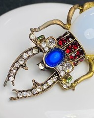 NWOT Kelley Hollis Signed Darling Scarab Moonstone/Rhinestone Beetle Brooch/Pin!