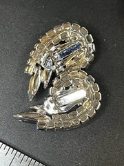 Vintage Julianna Style Demi Parure Crescent Brooch Clip Earrings Clear Jet Stone