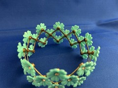 VTG 1950s-60s Gold tone EXPANDABLE Turquoise Daisy FLOWER LINK CUFF BRACELET