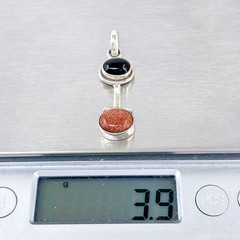 Black Onyx & Goldstone Hinged Pendant | Vintage Sterling Silver 925