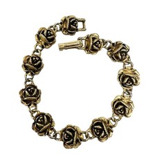 Vintage Gold Tone Dimensional Rose Link Bracelet￼ Fold Over Clasp