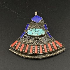 “Axe” Head Shape Masterpiece Old Ethnic Unique Tibetan Multi Colour Pendant