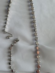 1960s Blue Moonstone Glass Rhinestone Choker Necklace 16″ Silvertone