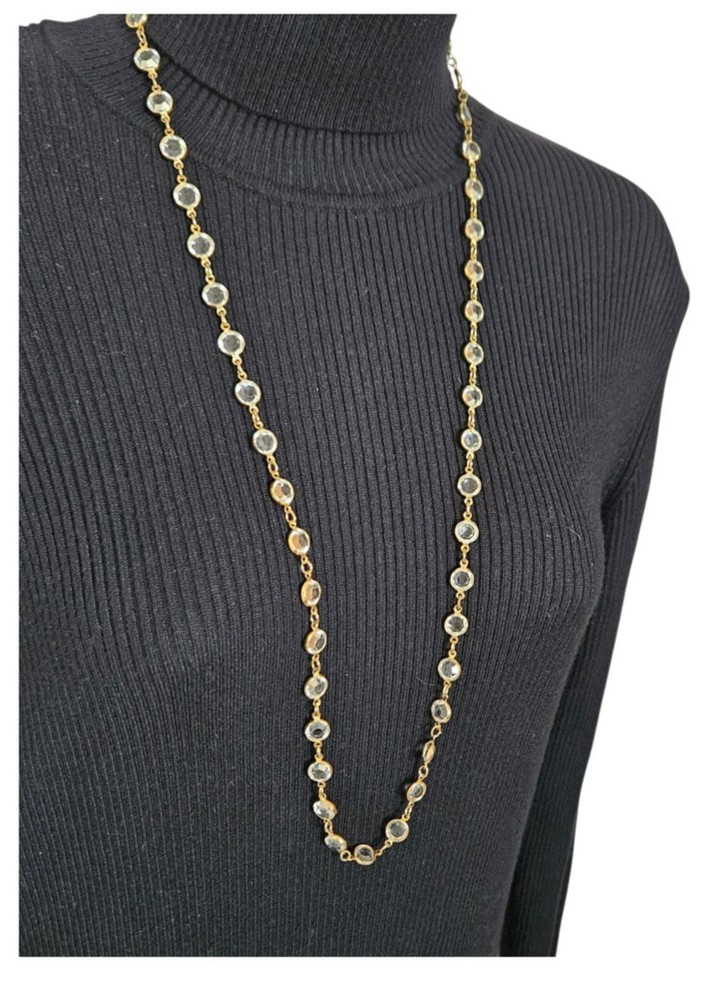 Austrain Cyrstal USA Vintage Set In Bezels Necklace 34 Inch Chain Excellent