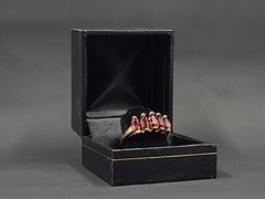 Vintage Almandine Garnet Ring, Five Stone 14K Gold Band Size 9