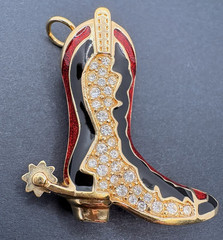 Vintage Swarovski Cowboy Boot Pendant Western Country Enamel Moveable Spur