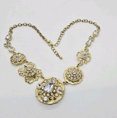 Flower Crystal Rhinestone Necklace Gold tone Couture Wedding Prom Pageant 21 in
