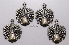 #0205 SMALL ANTIQUED GOLD FLOWER & FRUIT PENDANT/ER W/TOP HANG RING – 4 Pc Lot