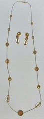 Vintage Beaded Station Necklace & Earrings JC Penny 90s Matte Gold Tone NOS
