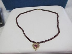 16 inch Almandine Garnet Necklace with 14k Gold Heart Pendant & Clasp MAKE OFFER