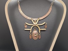 Vtg Brutalist Mixed Metals Abstract Bib Collar Choker Handmade Necklace AS IS